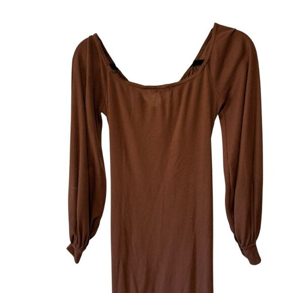 Prettylittlething Brown Ruched Off The Shoulder Drawstring Mini Dress - Picture 8 of 9